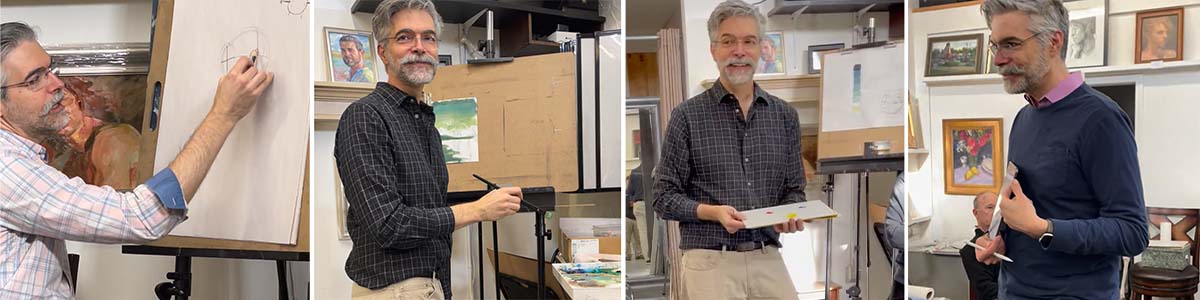 Shane demonstrates for painting students at Shane McDonald Studios