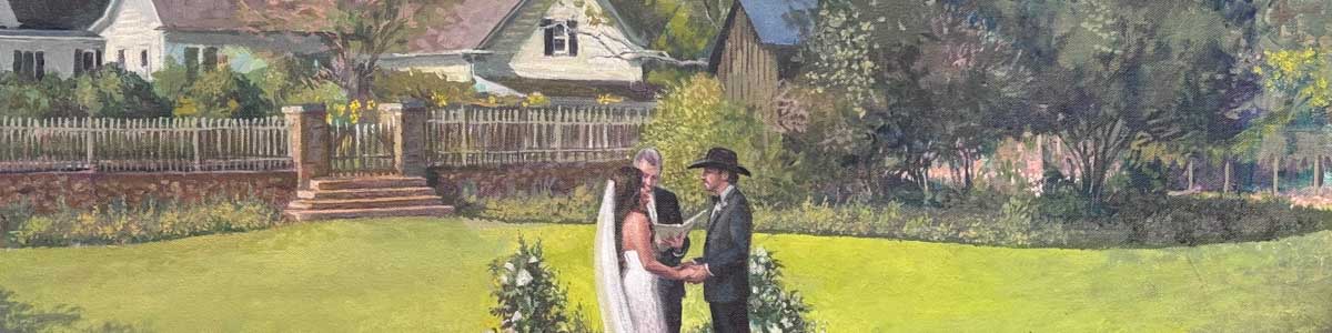 detail of painting of a woman's folded arms with hands