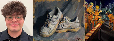 photo of Hoyt Stover with his paintings