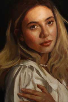 Self-portrait detail painting by Maria Andrea