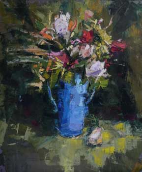 Allison Doke's palette knife painting of a vase of flowers