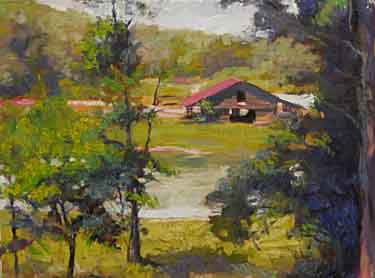 overlook painting of a barn at Barnsley Gardens, GA
