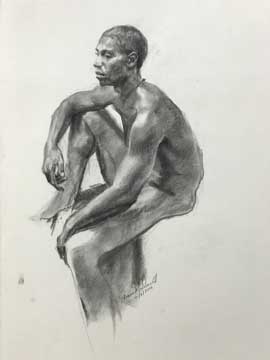 charcoal drawing of a seated African American male figure