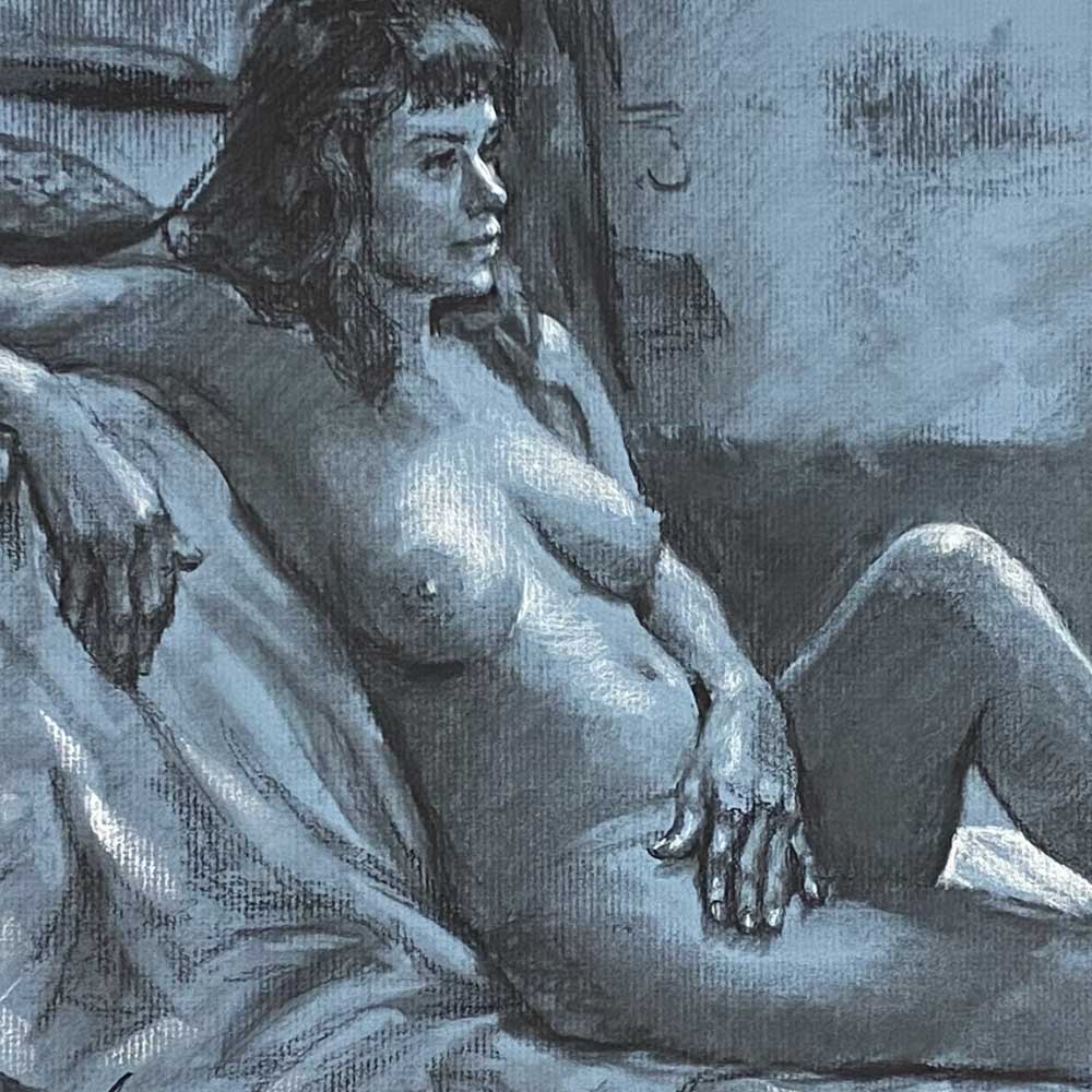 charcoal sketch of a reclining female nude