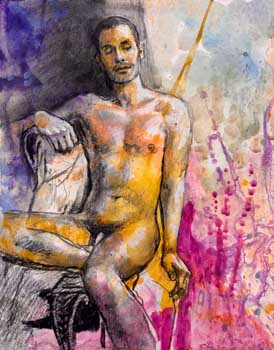mixed media work of a mae figure