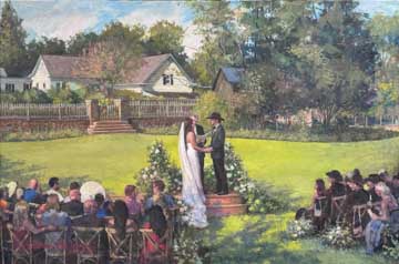 oil painting of a wedding at Serenbe farms, GA