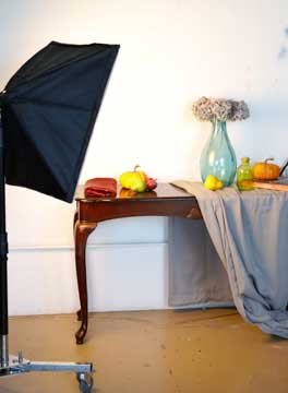 artist's still life setup with softbox lamp